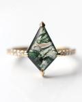 Hexagon Moss Agate Ring with As Gift Engagement Women Ring