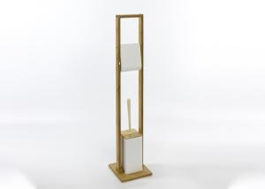 Quality 112cm Height MDF Bamboo Bathroom Toilet Brush Set Tissue Paper Holder wholesale