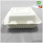8x8 Inch Three Compartments Compostable Sugarcane Fiber Disposable Lunch Box