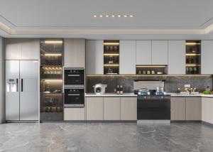 Quality Plywood Kitchen Cabinet With Microwave &amp; Handle Design Modern Custom Furniture wholesale