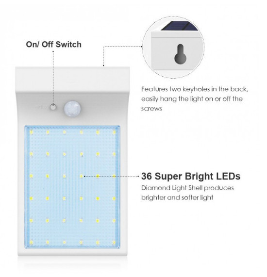 36 LED 2600mAh motion sensor outdoor solar led garden lights Ground Lamp Garden Lights Solar Wall Light With Motion Sens