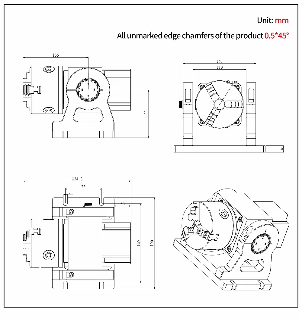 Laser Marking CNC Rotary Indexing Dividing Head With Nema 34 Stepper Motor