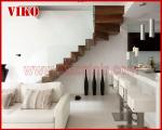 Double Steel Plate Staircase VK62S Tread beech ,Railing tempered glass, Handrail