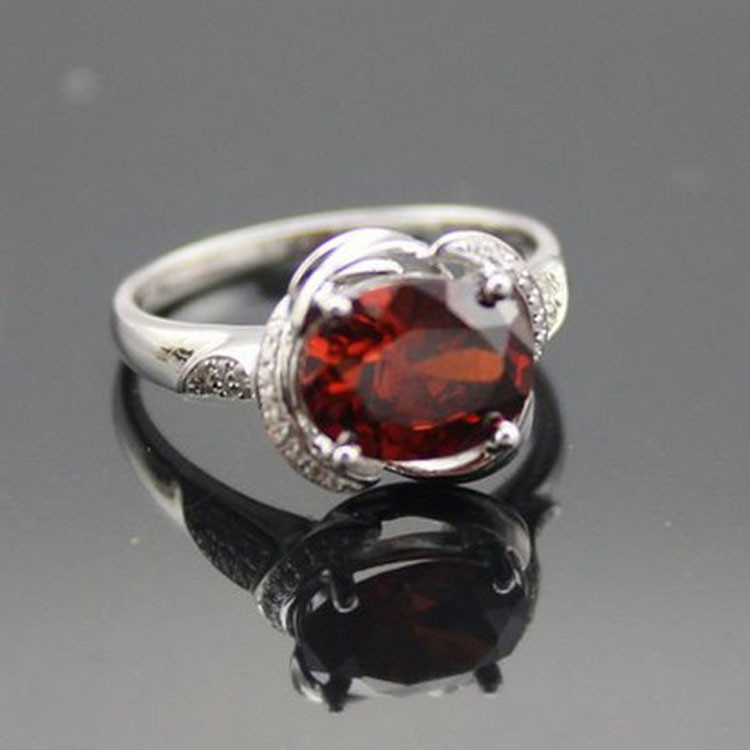 Women Jewelry Oval Garnet Cubic Zircon Sterling Silver Ring(F44E)