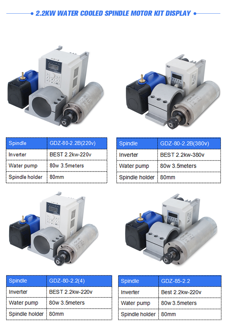 CNC Milling Machine 2.2kW 220V Water Cooled Spindle Motor with 80mm Holder and Pump Kit