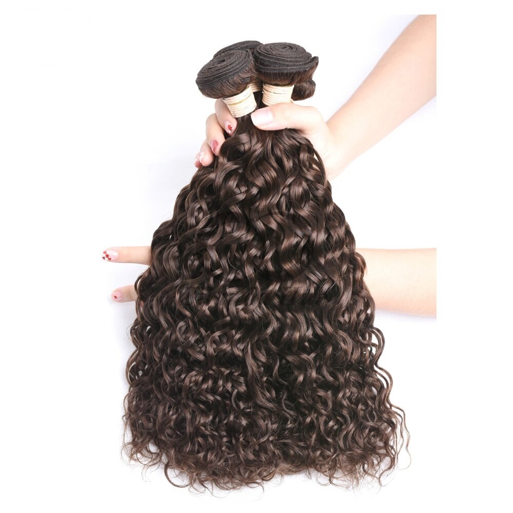 #4 Medium Brown Water Wave Remy Human Hair Bundles Sew In Weave Bundles Brazilian Bundle Deals