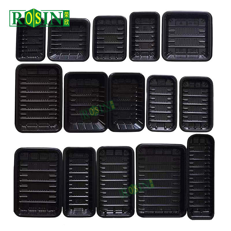 Customized Blister Frozen Food Tray Black Disposable Meat Trays Rectangular