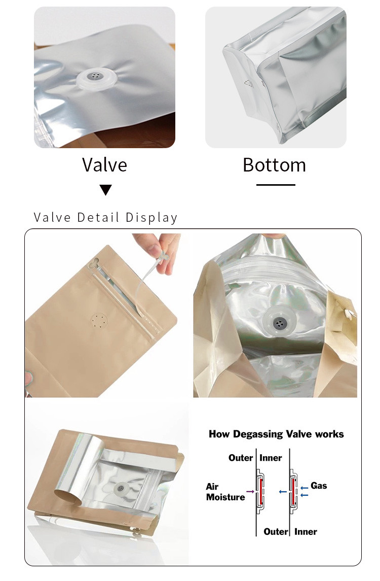 100g 5lb Aluminium Foil Coffee Stand Up Pouches , Custom Coffee Bean Bags With Valve