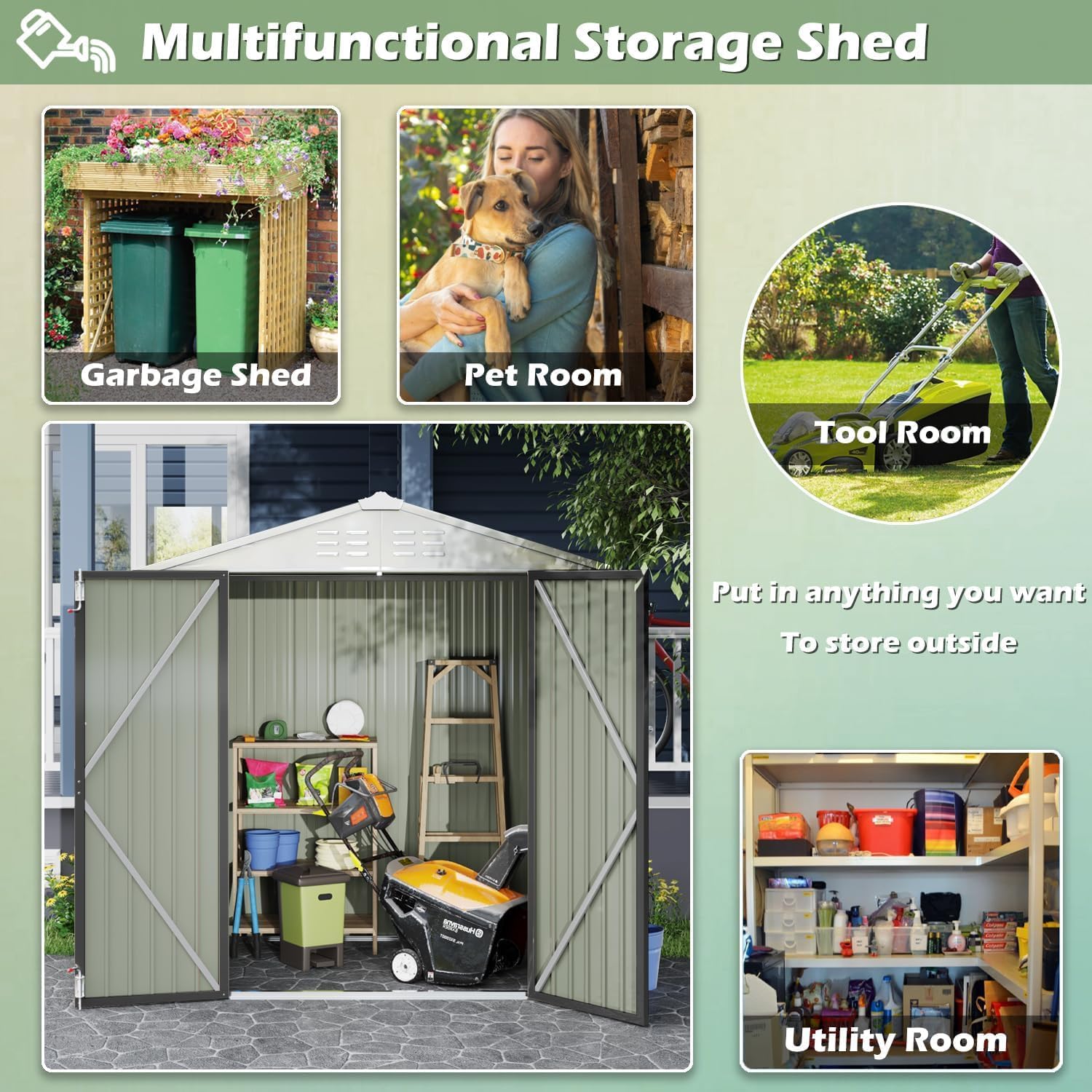 Powder Coated AJUNION Metal Garden Shed Double Lockable Door 50"D x 78.3"W x 74.2"H