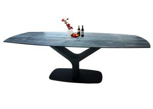 Quality 2.3 Meter Extension HPL Dining Table Tempered Glass Topped Heavy Duty Steel Frame wholesale
