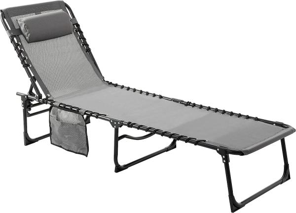 Folding Outdoor Chaise Lounge Chair, 5-Position Adjustable Beach, Sunbathing,