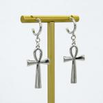 Alloy Cross Hoop Piercing Earrings White Opal Earrings Smooth Surface