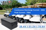 IP67 Lithium Ferro Phosphate 48V 51.2V 105Ah Golf Cart Battery Peak Current 300A