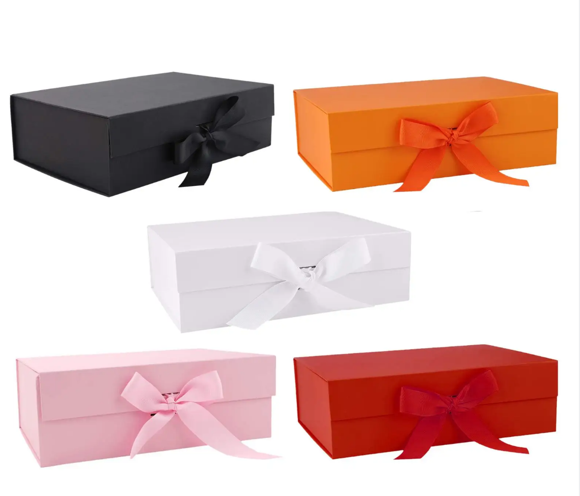 Elegant Customized Paper Packaging Boxes with Variable Color Ribbon and Magnetic Seal