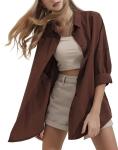 Stylish Women′s Long-Sleeved Shirt with Solid Color Button-Down Shirt for Casual