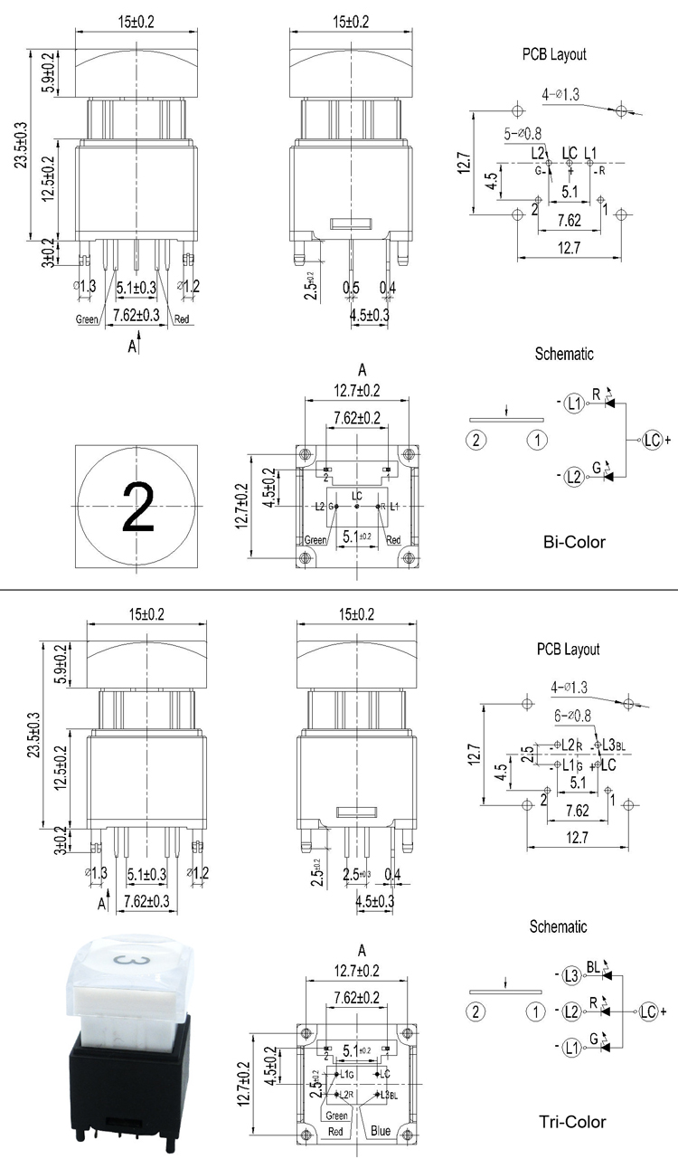 SPST SPDT NKK KP Miniature PCB Illuminated Momentary Switch