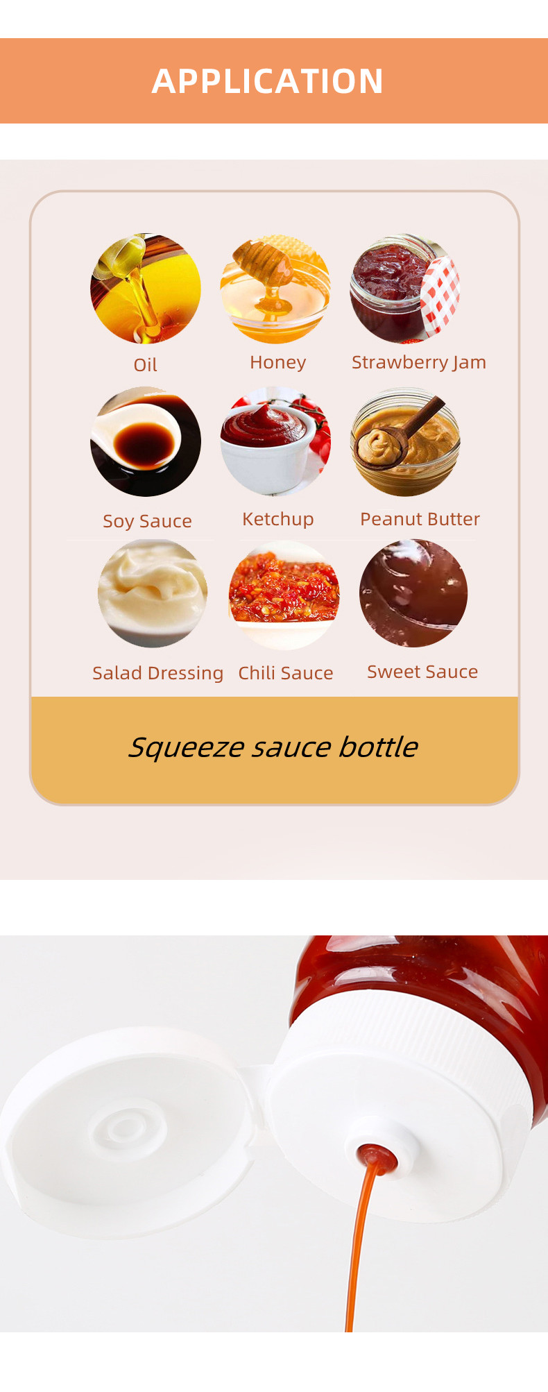 PET Plastic Squeeze Sauce Bottles With Lid Flip Top Food Grade