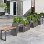 Outdoor large public chair with metal black planter pot