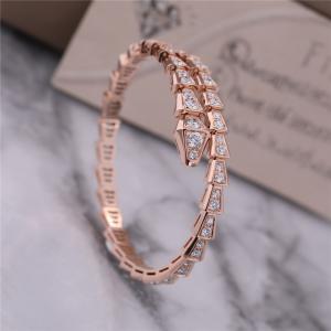 Quality Luxury Closet Rose Gold Bracelet Serpenti Viper one-coil full diamond Snake Bangle 353792 wholesale