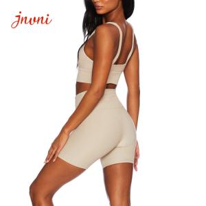 Quality Ribbed Breathable Yoga Activewear Sets 260gsm High Waist Hip Lift Biker Shorts wholesale