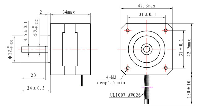 【42SHD4002】Casun 2 Phase 1.8 Degree NEMA 17 Stepping Motor 34mm body with ISO CE certification