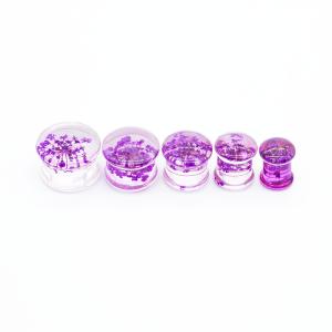 Quality Acrylic Ear Plug Tunnels Jewelry 25mm Purple Dried Flower Inside wholesale