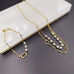 New Arrival Trendy Pearl Double Lines Newest Gold Color Stainless Steel Earring