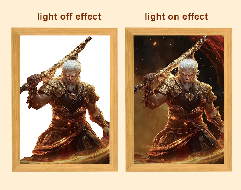 White Light Wood Frame Black Myth Monkey King Journey West Light Painting for Bedroom