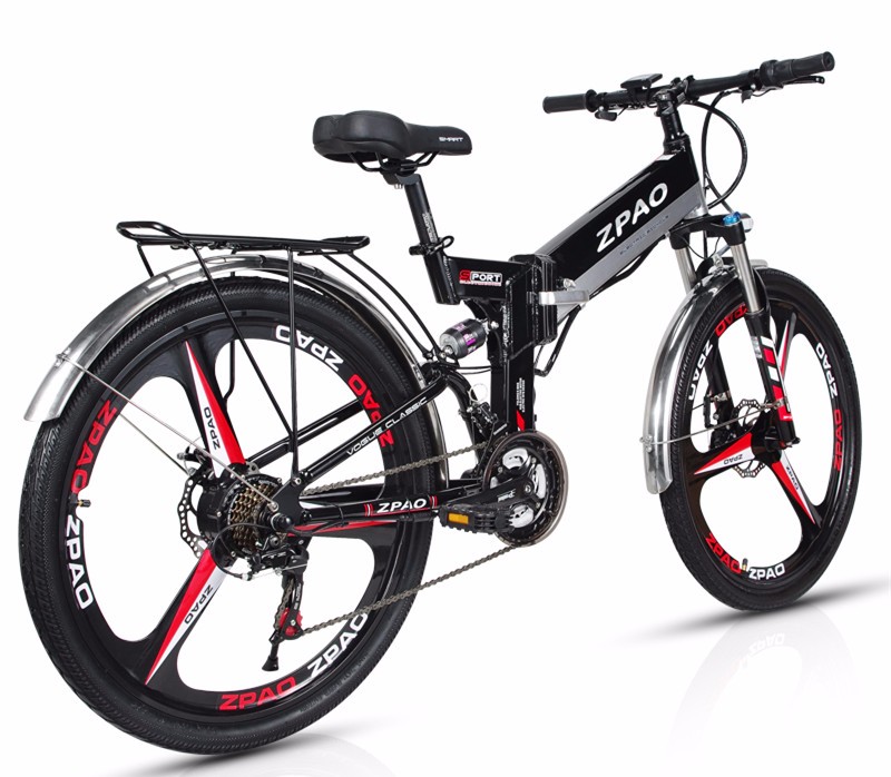 Disc Brake Folding Mountain Electric Bike Full Suspension 21 Speed 26 Inch Wheel