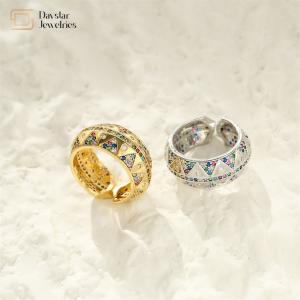Quality Wide Bands 24k Gold Plated Rings Adjustable Colorful Zircon Diamond wholesale