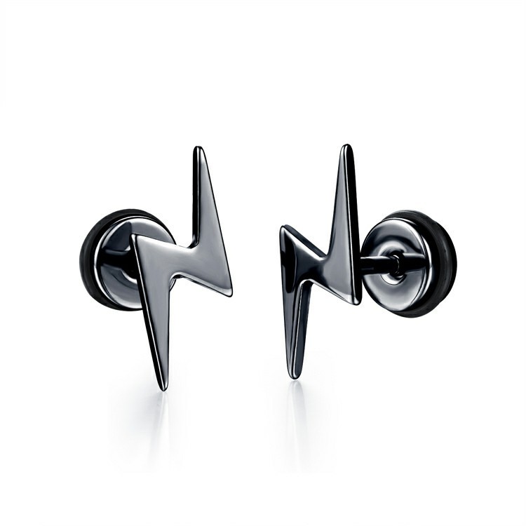 Punk Ear Stud Earrings For Men Hip Hop Jewelry Gift Stainless Steel Screw Back Earrings Lightning Stud Earrings