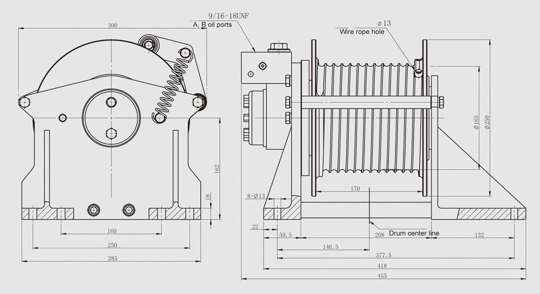 1000KG Cranes Hydraulic Hoist Winch With Grooved Drum