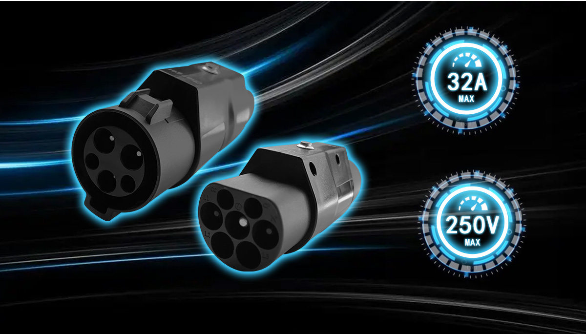 Black 7KW 32A 220V Type1/J1772 to Gbt Electric Vehicle Charger Adapter for Car Charging Connector Converter Electric