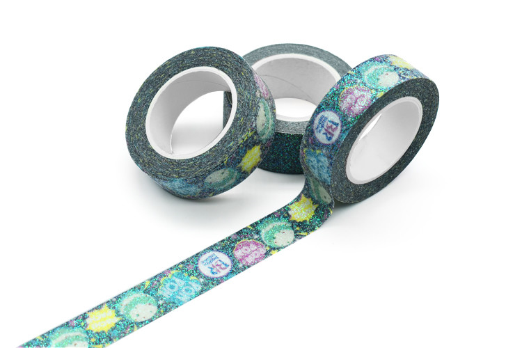 Custom Printed Craft Decorative 15mm Glitter Washi Paper Tape