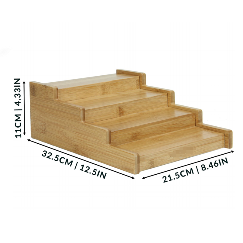 Multifunctional 4 Tier Organic Solid Bamboo Expandable Spice Rack For Modern Cabinets