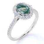 Unique S925 Rose Gold Plated Round Cut White CZ Jewelry Natural Moss Agate Rings
