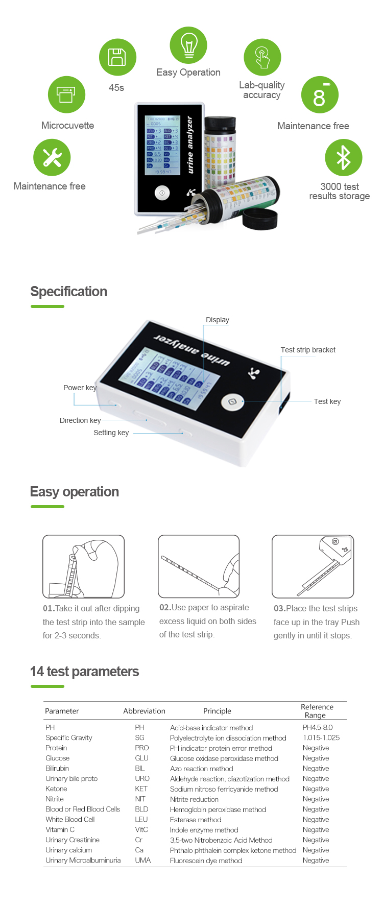 HCU02 14 parameters smart urine test analyzer with blue-tooth Urine analyzer