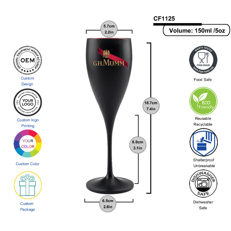 Party Plastic Champagne Flutes Moet Chandon Glass Wine Drinkware Black Red 2 Color