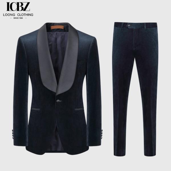 Business Men's Suit 2 Pieces Gold Velvet Shawl Lapel Single Breasted Slim Fit