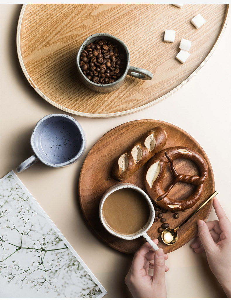 300ML Ceramic Nordic Ring Handle Coffee Mug Speckled Brief Novelty Pattern Milk Tea Cup Breakfast Milk Mug