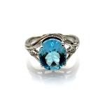 Women Jewelry 9mmx11mm Oval Blue Topaz Cubic Zirocnia Silver Ring(R273)