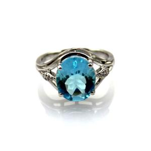 Quality Women Jewelry 9mmx11mm Oval Blue Topaz Cubic Zirocnia Silver Ring(R273) wholesale