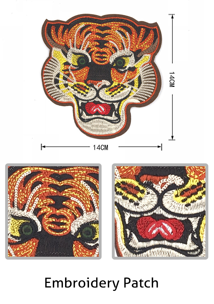 Animal Handmade Embroidered Cloth Patches , Large Tiger Patch With Hot Cut Border