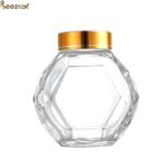 200ML 380ML Glass Hexagon Honey Bottle With Golden Silver Red Black Metal Lid