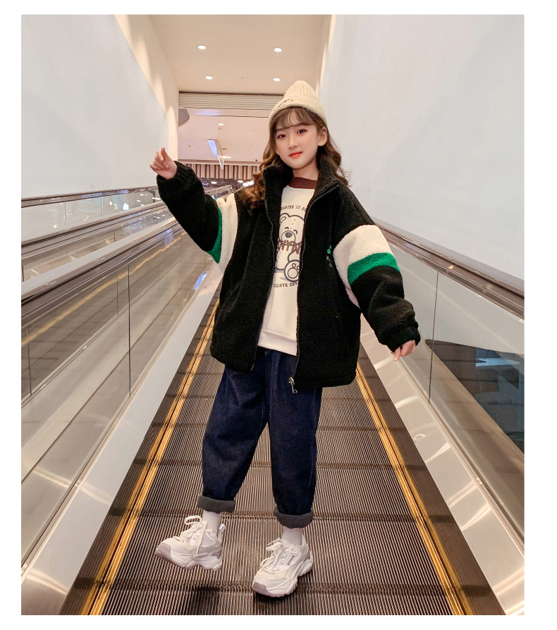 Girls Cotton Warm Embroidered Lamb Wool Padded Coat Windproof