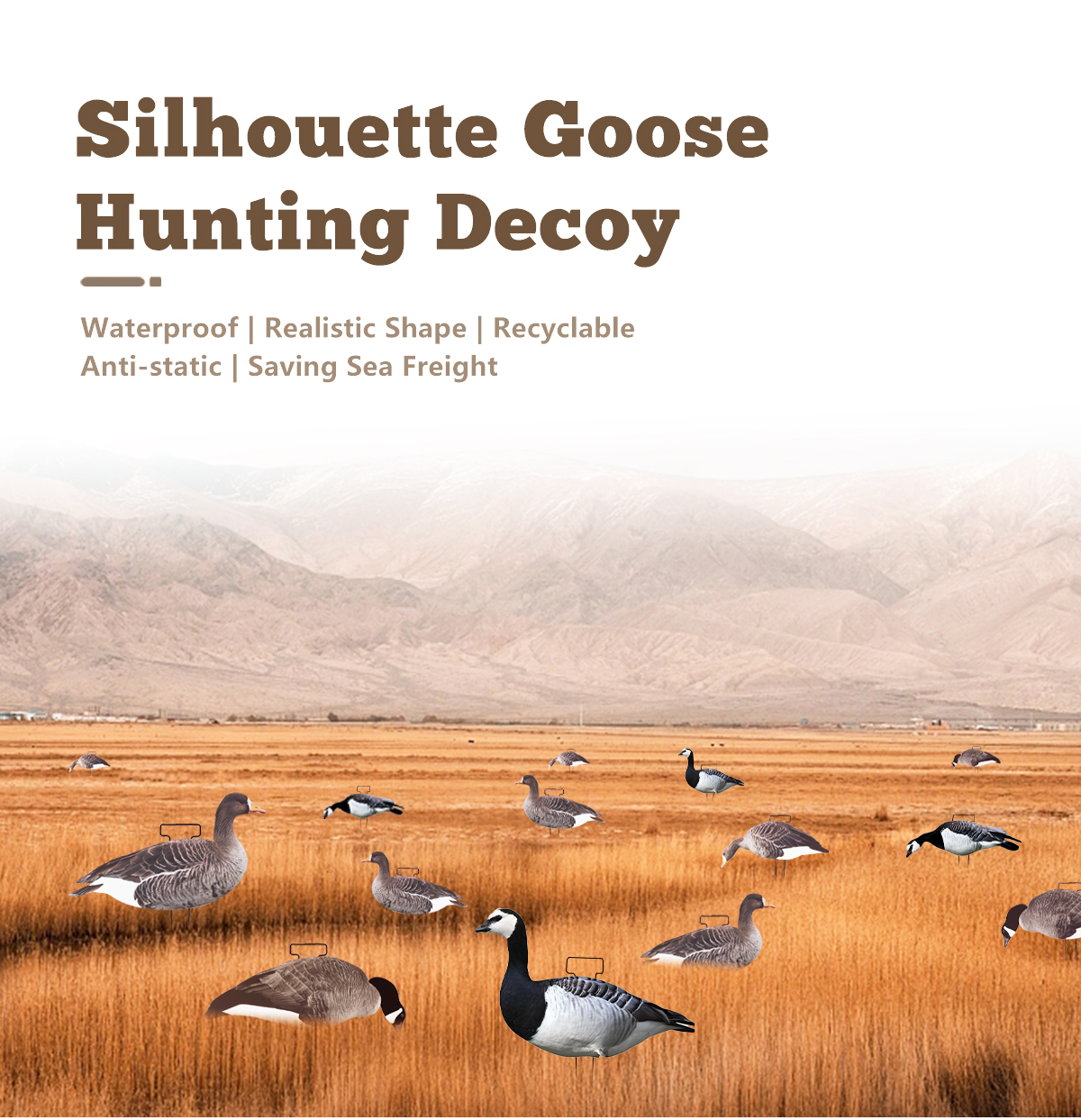 Waterproof Lifelike Silhouette Geese Decoy 1200g With Matte Black Coated Stake