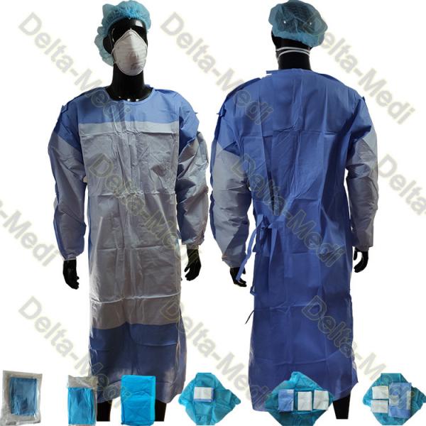 Cheap Medical Disposable Reinforced SMS Standard Surgical Gown Knitted Cuff for sale