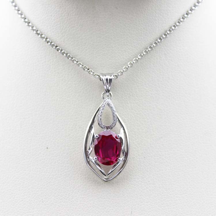 Sterling Silver Oval 7mm x 9mm Amethyst Cubic Zircon Pendant (PSJ0426)