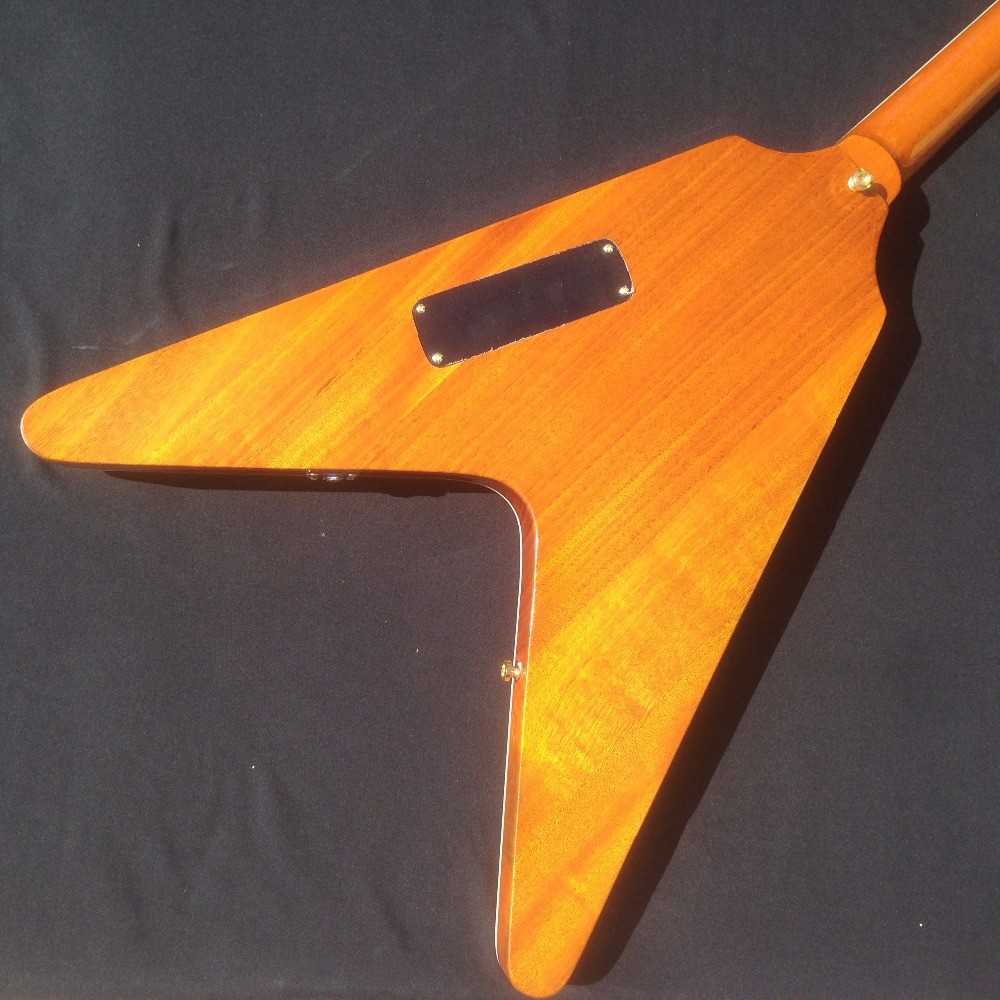 Good quality Electric Guitar with yellow colors and flybird shape by two pickups flying v electric guitar