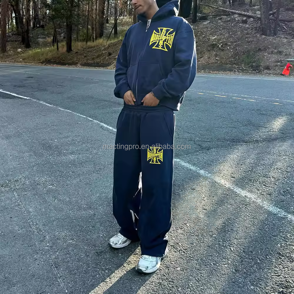 Vintage Acid Wash Men's Tracksuits DTG Print Sweat Suit Casual Daily Life Jogger Set